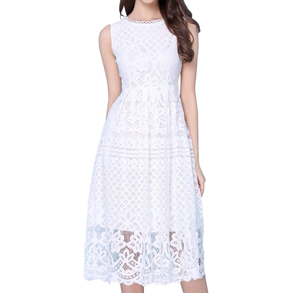 White Lace Midi Dress - Picture 1 of 3
